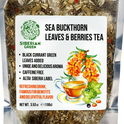 SiberianGreen.com Siberian Green Sea Buckthorn Tea with Black Currant Leaves – Wild-Harvested & Caffeine-Free Tea & Infusions