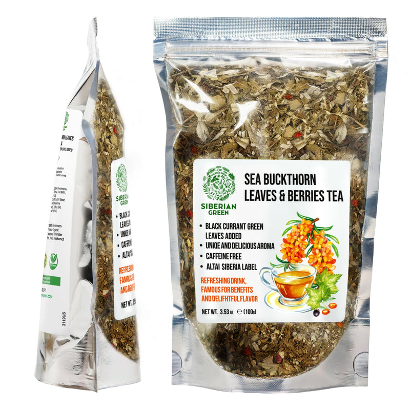 SiberianGreen.com Siberian Green Sea Buckthorn Tea with Black Currant Leaves – Wild-Harvested & Caffeine-Free Tea & Infusions
