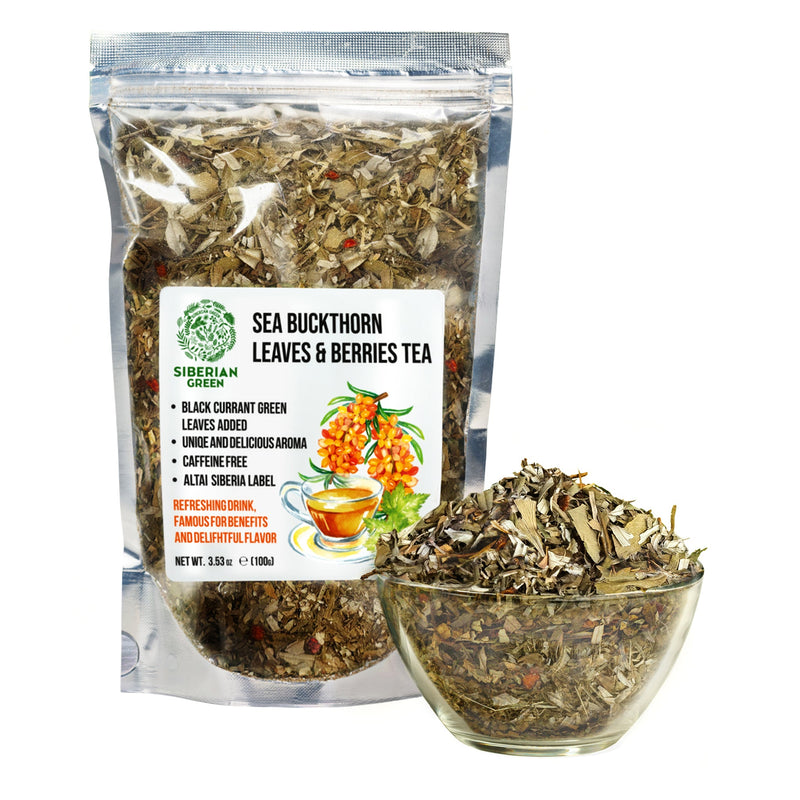 SiberianGreen.com Siberian Green Sea Buckthorn Tea with Black Currant Leaves – Wild-Harvested & Caffeine-Free Tea & Infusions