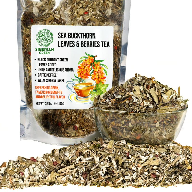 SiberianGreen.com Siberian Green Sea Buckthorn Tea with Black Currant Leaves – Wild-Harvested & Caffeine-Free Tea & Infusions