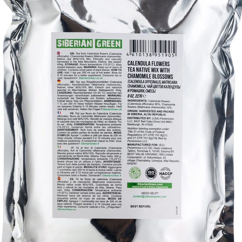 SiberianGreen.com Siberian Green Calendula & Chamomile Tea – Wild Harvested Caffeine-Free (227g / 8 oz) Tea & Infusions
