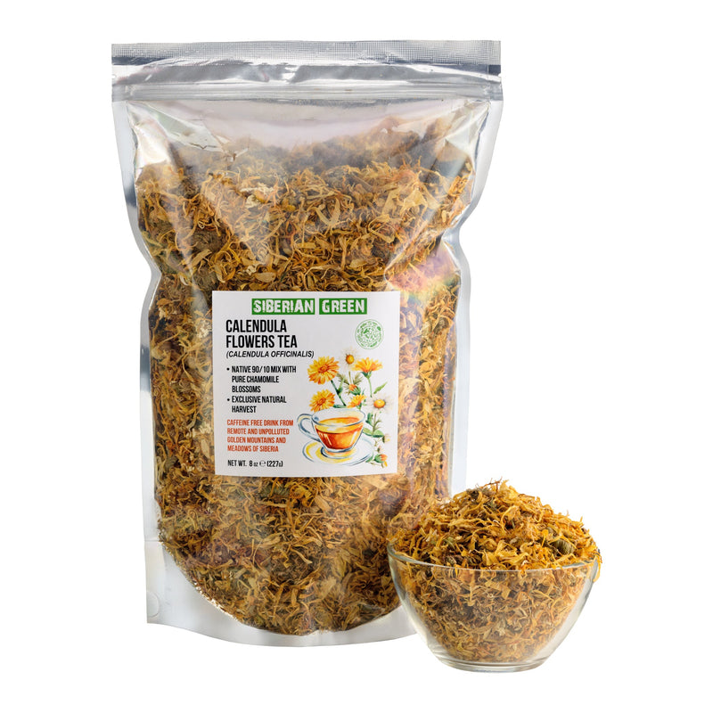 SiberianGreen.com Siberian Green Calendula & Chamomile Tea – Wild Harvested Caffeine-Free (227g / 8 oz) Tea & Infusions