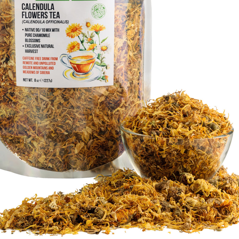 SiberianGreen.com Siberian Green Calendula & Chamomile Tea – Wild Harvested Caffeine-Free (227g / 8 oz) Tea & Infusions