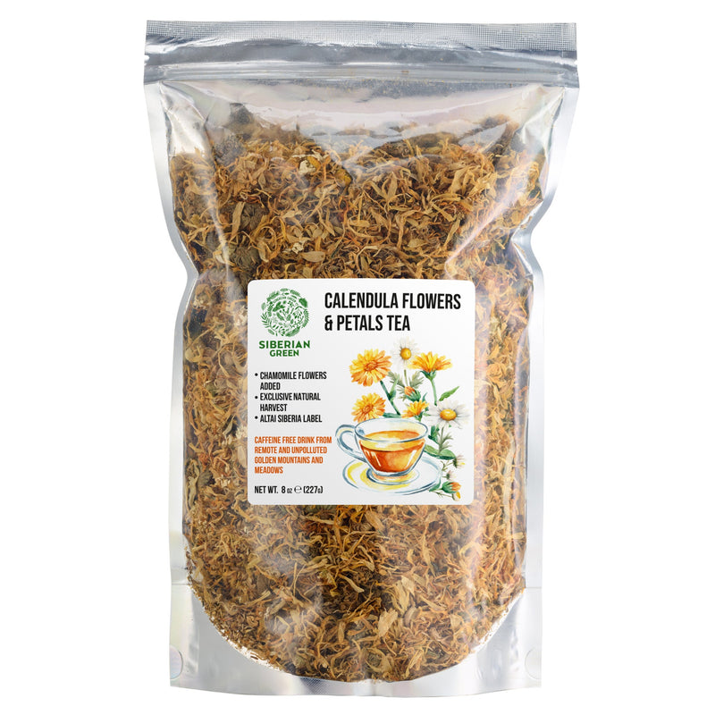 SiberianGreen.com Siberian Green Calendula & Chamomile Tea – Wild Harvested Caffeine-Free (227g / 8 oz) Tea & Infusions