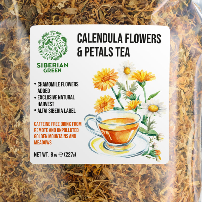 SiberianGreen.com Siberian Green Calendula & Chamomile Tea – Wild Harvested Caffeine-Free (227g / 8 oz) Tea & Infusions