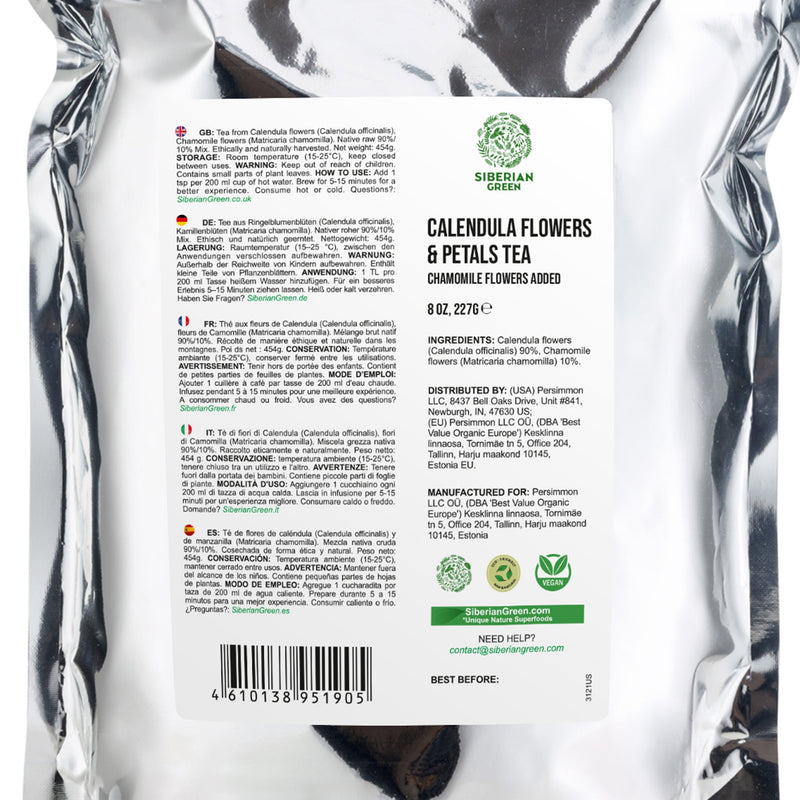 SiberianGreen.com Siberian Green Calendula & Chamomile Tea – Wild Harvested Caffeine-Free (227g / 8 oz) Tea & Infusions