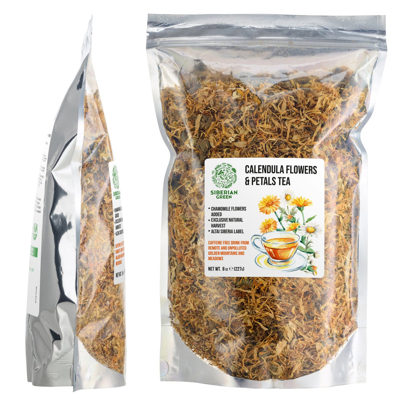 SiberianGreen.com Siberian Green Calendula & Chamomile Tea – Wild Harvested Caffeine-Free (227g / 8 oz) Tea & Infusions