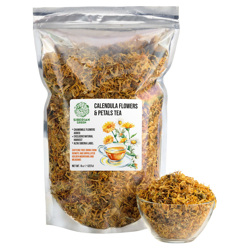 SiberianGreen.com Siberian Green Calendula & Chamomile Tea – Wild Harvested Caffeine-Free (227g / 8 oz) Tea & Infusions