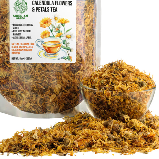 SiberianGreen.com Siberian Green Calendula & Chamomile Tea – Wild Harvested Caffeine-Free (227g / 8 oz) Tea & Infusions