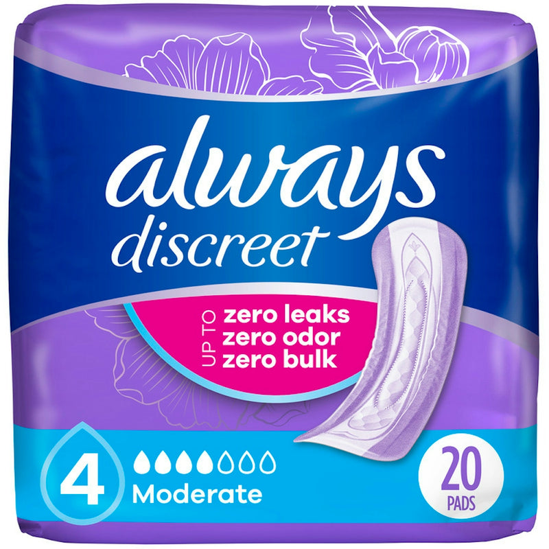 Always Discreet Always Discreet Bladder Protection Incontinence Pads For Women, Regular Length, Moderate Absorbency Health & Beauty Midnight Blue