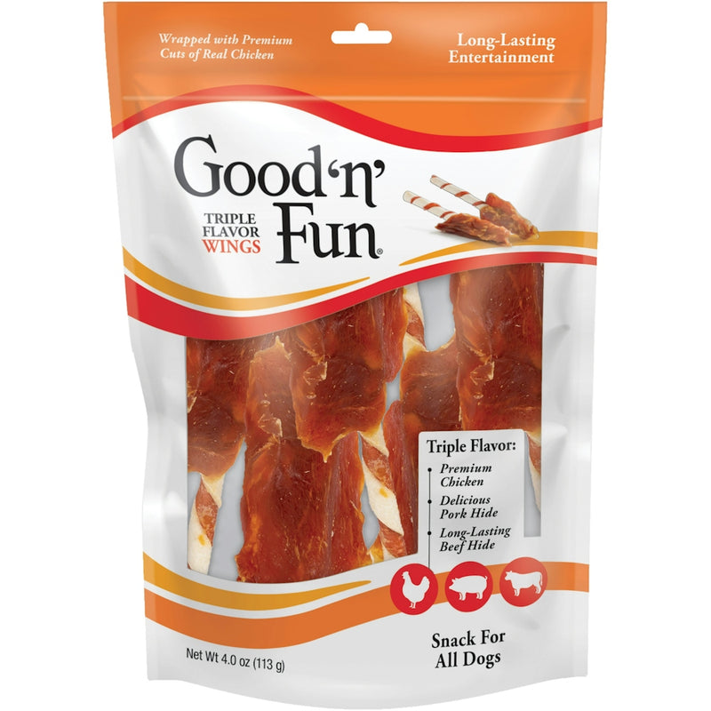 Good 'n' Fun Good 'n' Fun Healthy Hide Snack For All Dogs, Triple Flavor Wings Dog Treats