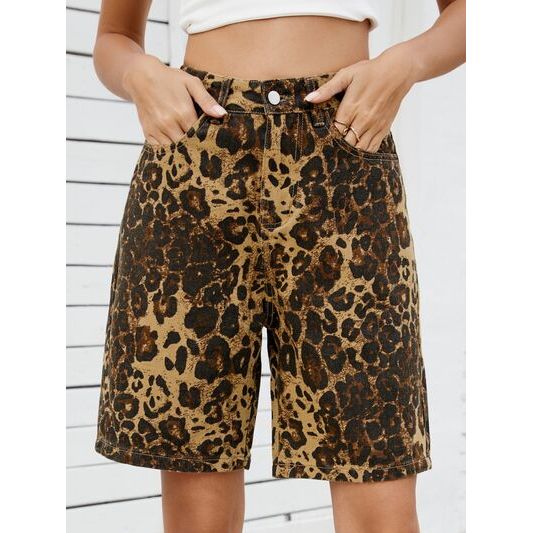 Mill's Beauty Supply Leopard High Waist Denim Shorts