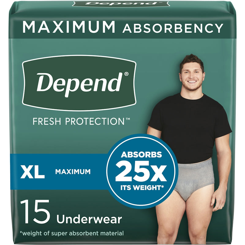Depend Depend Fresh Protection Incontinence Underwear for Men, Size X-Large, 15 Count Incontinence Aids Slate Gray