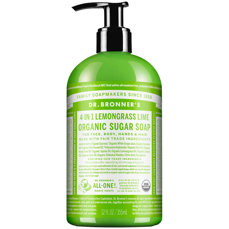 Dr. Bronner's Dr. Bronner's Organic 4-in-1 Pump Soap Sugar 12 Fl Oz Lemongrass Lime Bath & Body