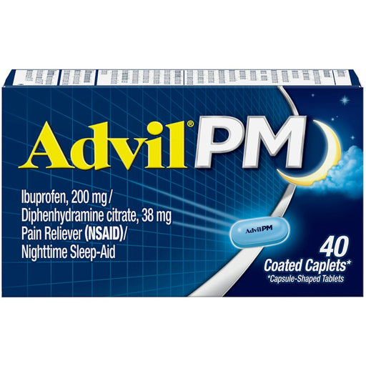 Advil Advil PM 40 Count) Pain Reliever / Nighttime Sleep Aid Coated Caplet, 200mg Ibuprofen, 38mg Diphenhydramine Health & Beauty