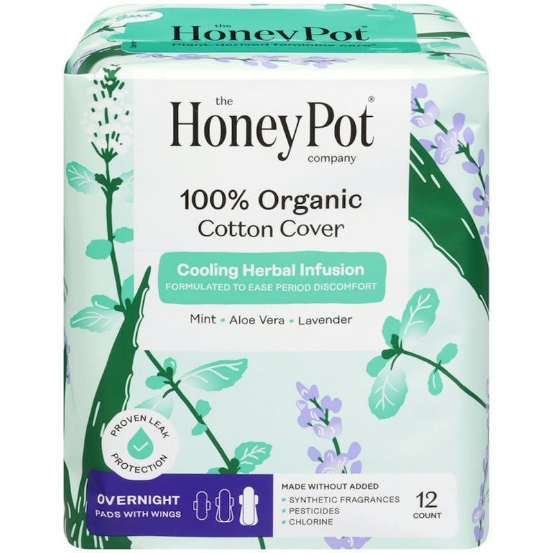 The Honey Pot The Honey Pot Company 100% Organic Cotton Cover Cooling Herbal Infusion Overnight Pads With Wings Personal Care