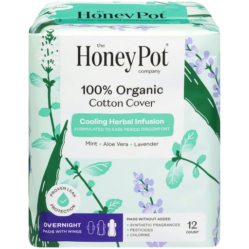 The Honey Pot The Honey Pot Company 100% Organic Cotton Cover Cooling Herbal Infusion Overnight Pads With Wings Personal Care