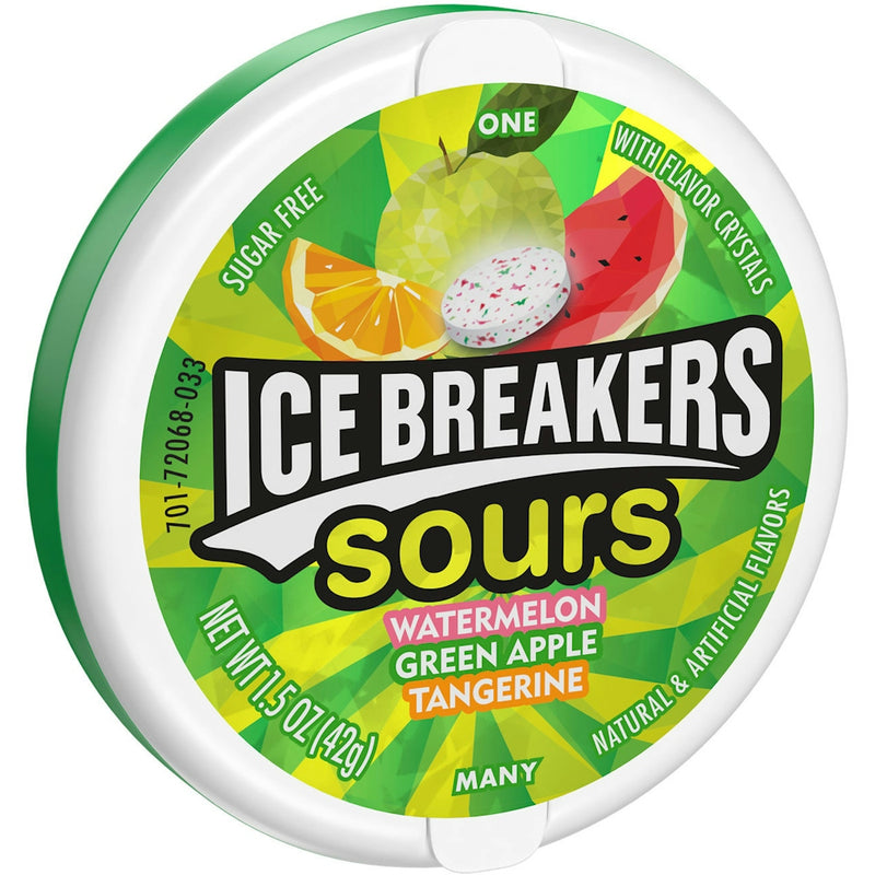 Ice Breakers Ice Breakers Sours, Breath Mints, Sugar Free, Watermelon Green Apple Tangerine Candy & Chocolate White Smoke