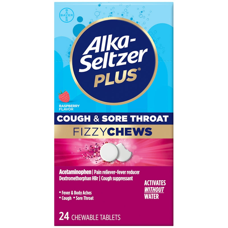 Alka-Seltzer Alka-Seltzer Plus Cough & Sore Throat Fizzy Chews, Mixed Berry, 24 Count Medicine & Drugs Maroon