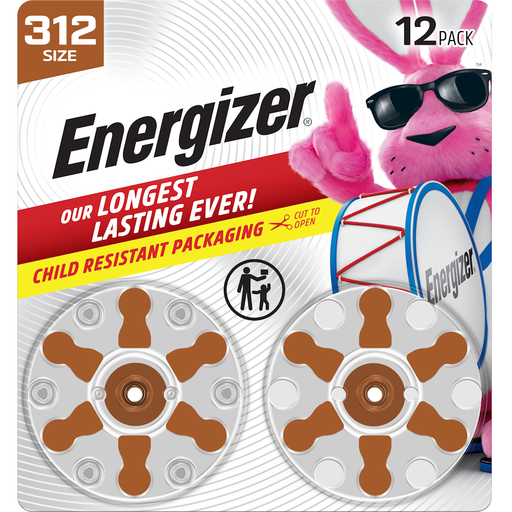 Energizer Energizer Size 312 Hearing Aid Batteries, 1.45V Zinc Air, Long-Lasting Brown Tab, 8 Count Batteries