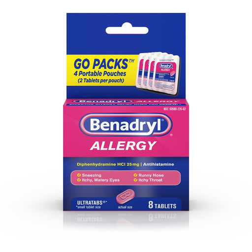 Benadryl Benadryl Ultratabs 25 Mg  Allergy Go Packs 4-2 Tablet Pouches Health & Beauty White Smoke