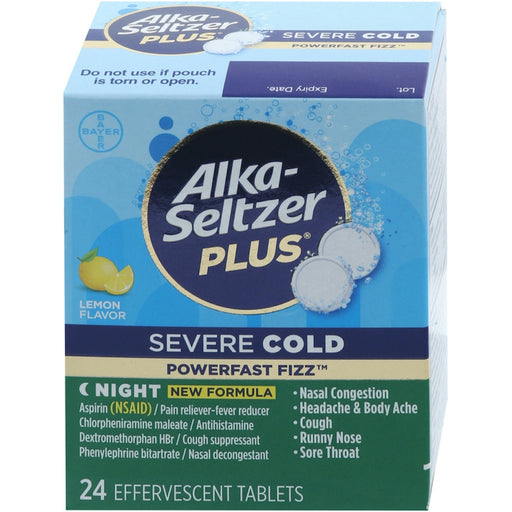 Alka-Seltzer Alka-Seltzer Plus Severe Cold, Night, Effervescent Tablets, Lemon Flavor Medicine & Drugs