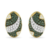 Bids.com Black and White Rhodium over 14K Yellow Gold 2-1/10 Cttw White and Blue Diamond Oval Omega Back Stud Earrings (H-I and Blue Color, SI1-SI2 Clarity) Earrings