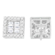 Bids.com 14K White Gold 1 cttw Round and Baguette Diamond Stud Earrings (H-I, SI1-SI2) Earrings