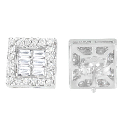 Bids.com 14K White Gold 1 cttw Round and Baguette Diamond Stud Earrings (H-I, SI1-SI2) Earrings