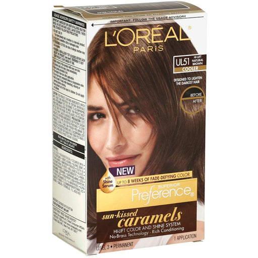 0 L'Oreal Paris Superior Preference Permanent Color, Sun Kissed Caramels, Cooler, Hi-Lift Natural Brown, UL51 Hair Color