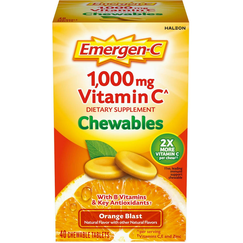 Emer'gen-C Emergen-C Vitamin C Chewable Tablets, Orange Blast – 1000mg – 40 Count Vitamins & Supplements