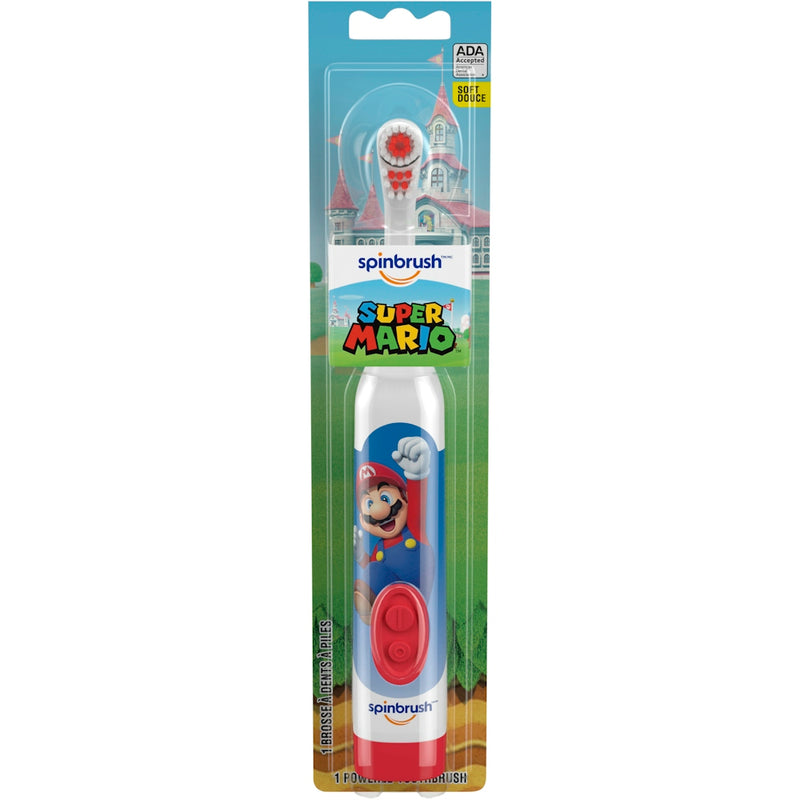 Spinbrush Spinbrush Kids Super Mario Electric Battery Powered Toothbrush Soft Bristles Toothbrushes