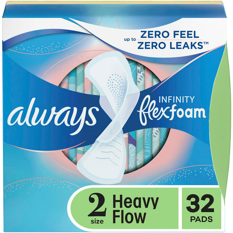 Always Always InFinity FlexFoam Pads With Wings Heavy Flow Absorbency Size 2 Unscented Feminine Pads & Protectors Alice Blue