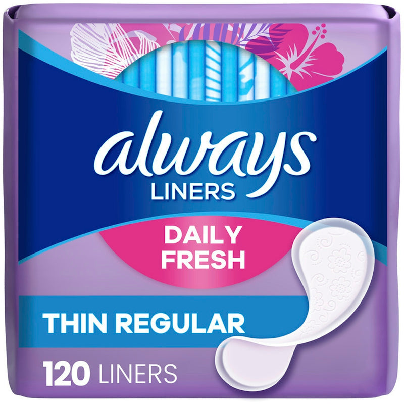 Always Always Thin Daily Panty Liners, Regular, 120/Pack, 6 Packs/Carton Health & Beauty