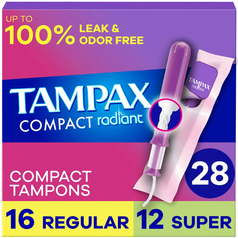 Tampax Tampax Pocket Radiant Compact Duopack Regular/Super Absorbency Unscented Plastic Tampons - 28ct Tampons Slate Blue