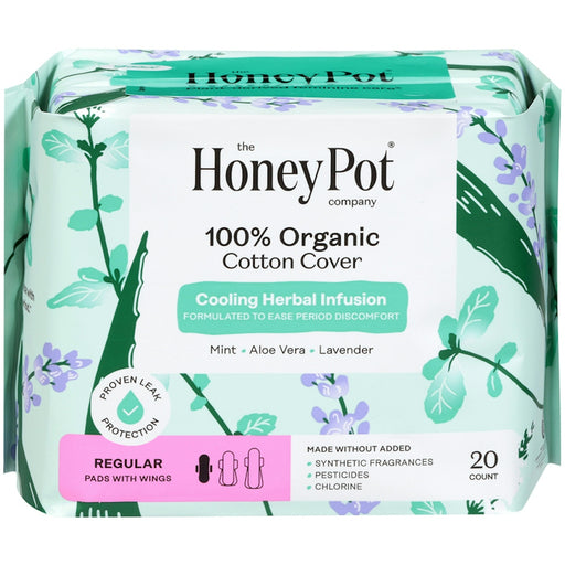 The Honey Pot Company The Honey Pot Company 100% Organic Cotton Cover Cooling Herbal Infusion Regular Pads With Wings Personal Care