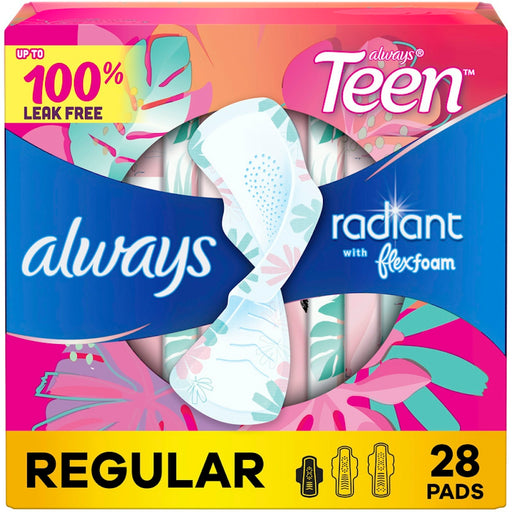 Always Always Radiant Pads, Teen Regular, With Wings Unscented, Size 1 Health & Beauty