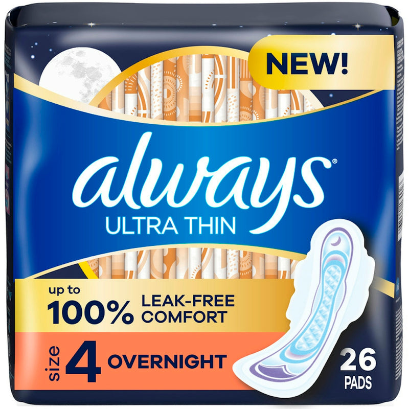 Always Always Ultra Thin Pads, Overnight With Wings Unscented, Size 4 Feminine Pads & Protectors Midnight Blue