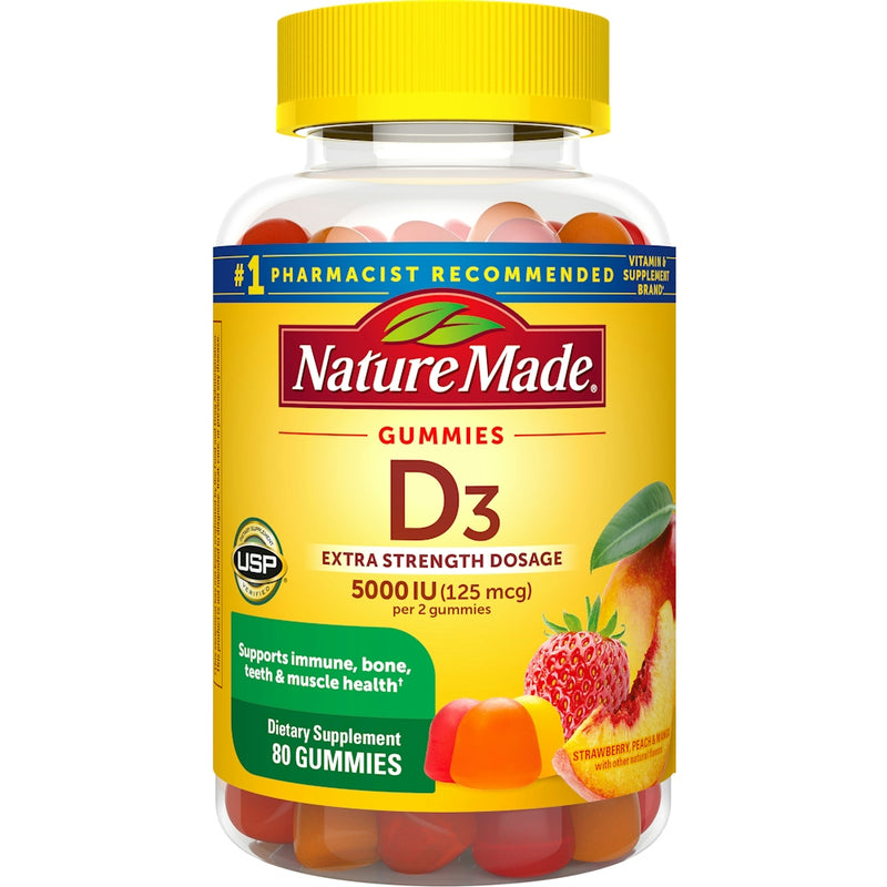 Nature Made Nature Made Extra Strength Vitamin D3 5000 IU (125 Mcg) Per Serving, Dietary Supplement For Bone, Teeth, Muscle And Immune Health Support, 80 Gummies, 40 Day Supply Health & Beauty