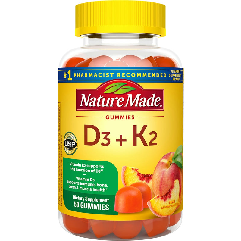 Nature Made Nature Made Vitamin D3 + K2 Gummies, Peach, 50 Gummies Vitamins & Supplements