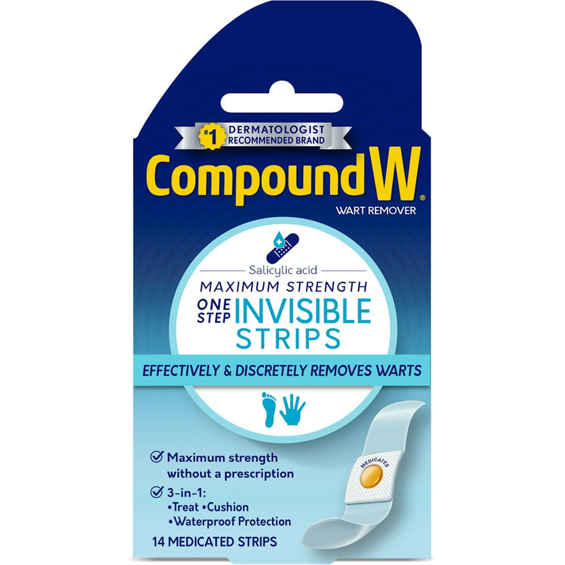 Compound W Compound W One Step Invisible Wart Remover – 14 Waterproof Adhesive Patches Wart Removers White Smoke