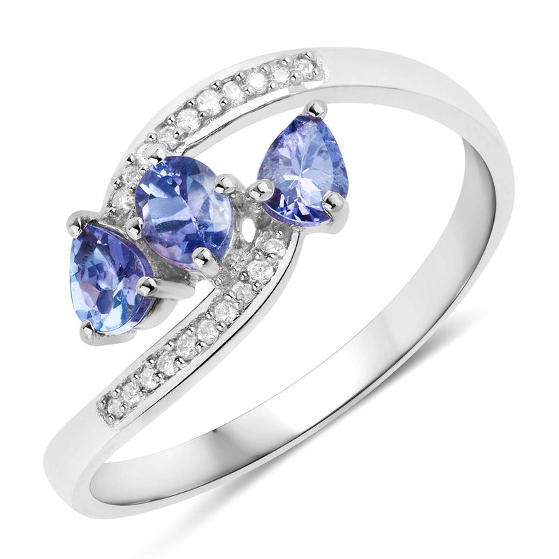 Bids.com 0.51 Carat Genuine Tanzanite and White Diamond 14K White Gold Ring Rings