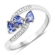 Bids.com 0.51 Carat Genuine Tanzanite and White Diamond 14K White Gold Ring Rings