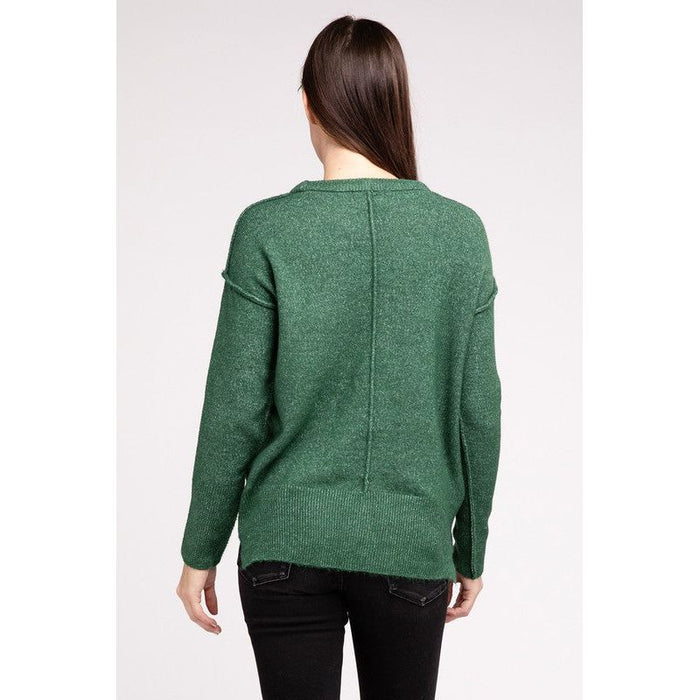 Melange Hi-Low Hem Round Neck Sweater