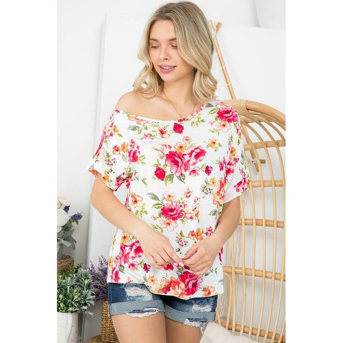 ALLOVER FLORAL ONE SHOULDER TOP