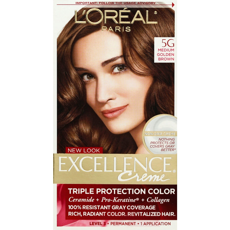 Excellence Excellence L'Oreal Paris Creme Permanent Triple Care Hair Color, 5G Medium Golden Brown, 1 Kit Hair Color