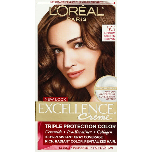 Excellence Excellence L'Oreal Paris Creme Permanent Triple Care Hair Color, 5G Medium Golden Brown, 1 Kit Hair Color