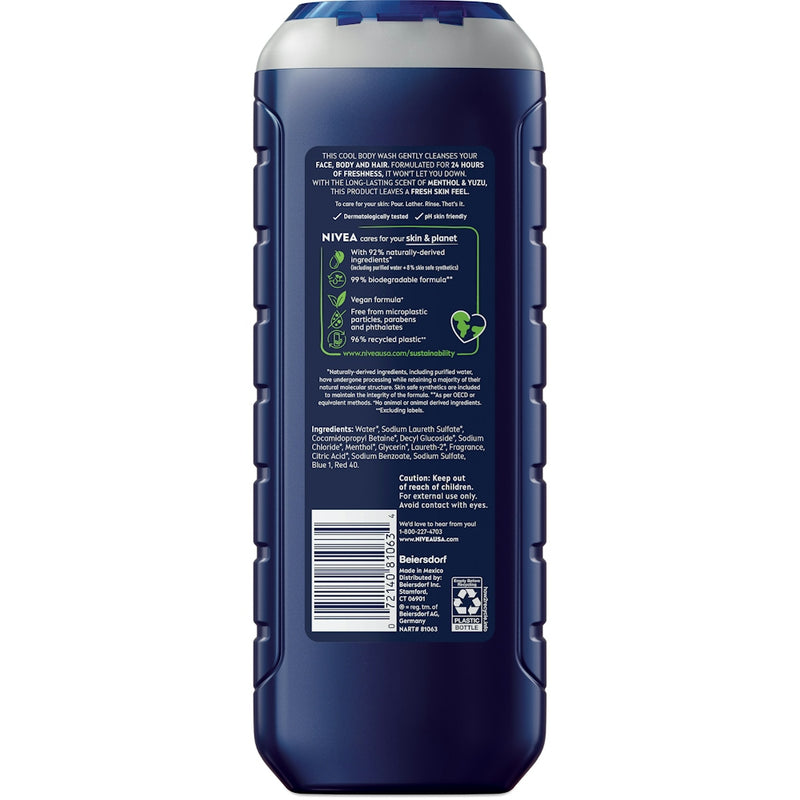 Nivea Men Nivea Men 3 In 1 Body Wash Cool Icy Menthol 16 9 Fl Oz Body Wash