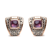 Bids.com 18K Rose Gold 1 1/2 Cttw Round Diamond and 7mm Cushion Cut Purple Amethyst Gemstone Geometrical Statement Stud Earrings (Brown and G-H Color, SI1-SI2 Clarity) Earrings
