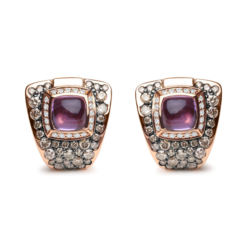 Bids.com 18K Rose Gold 1 1/2 Cttw Round Diamond and 7mm Cushion Cut Purple Amethyst Gemstone Geometrical Statement Stud Earrings (Brown and G-H Color, SI1-SI2 Clarity) Earrings